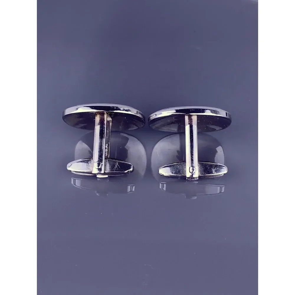Simple Square Silver Tone Cufflinks Brushed Face Etched Border Foster Vintage